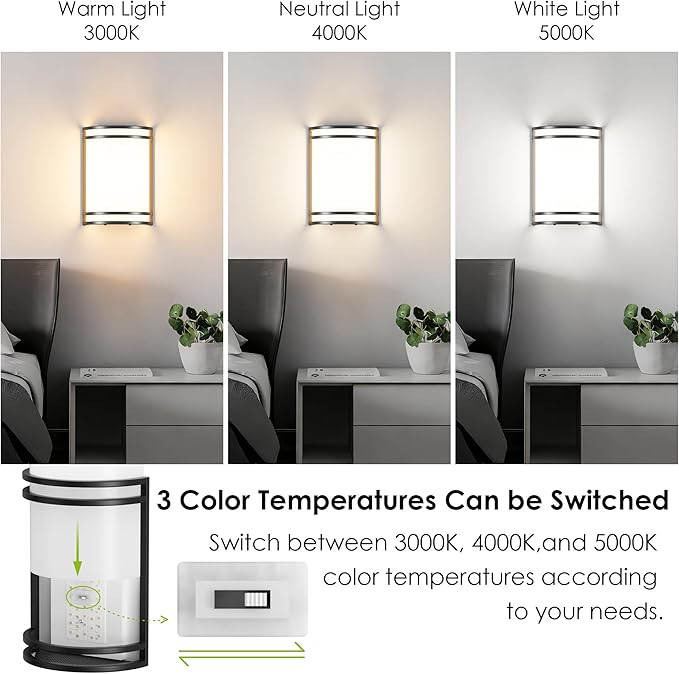 Aipsun Modern Wall Sconces Hardwired Indoor 15W LED Dimmable 3000K 4000K 5000K Black Wall Sconce Lighting for Living Room Hallway Bedroom