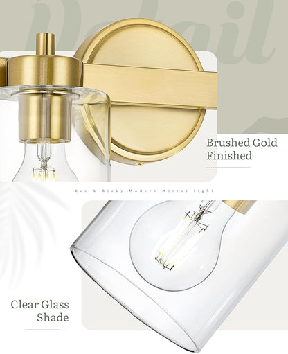 Ken & Ricky 4 Light Brushed Gold Bathroom Vanity Lights Fixtures Over Mirror, Modern Bathroom Wall Sconce Lighting Fixtures 24.6 inch with Clear Glass Shades for Living Room Bedroom Entryway