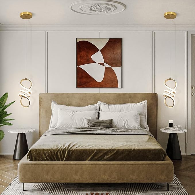EIDISUNY Modern Led Pendant Light Fixture, 15W LED Pendant Lights Kitchen Island, 4500K Daylight White Pendant Lamp, Adjustable Height Gold Pendant Light for Kitchen Dining Room Bedroom(Gold)