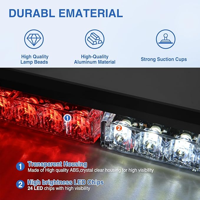 Nilight 24LED Emergency Strobe Traffic Advisor Light Bar 2 in 1 Red White Dash Warning Safety Flashing Lights Front/Rear Windshield Construction Lights for Trucks Cars Plow Police Firefighter Vehicles