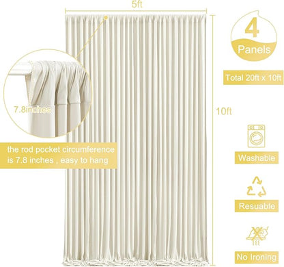 4 Panels Beige Backdrop Curtain for Wedding Parties Wrinkle Free Beige Photo Curtains Backdrop Drapes Fabric Decoration for Baby Shower Photoshoot 20ft(W) x 10ft(H)
