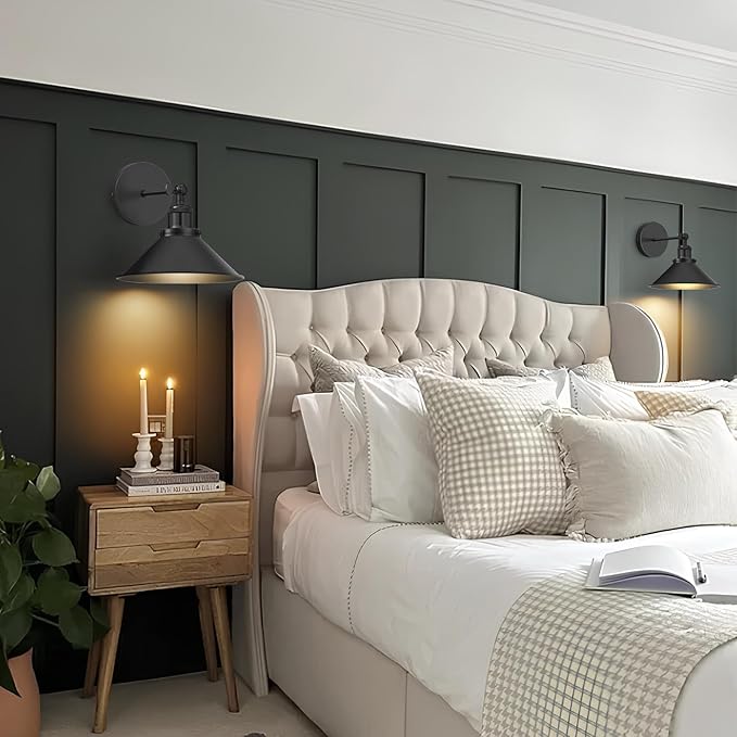Battery Operated Wall Sconce Set of 2,Vintage Sconces Wall Decor Set of 2 with Remote,Dimmable Wall Lights for Living Room,Wall Lamp Fixture Indoor Bedroom Farmhouse Gallery Kitchen,Black