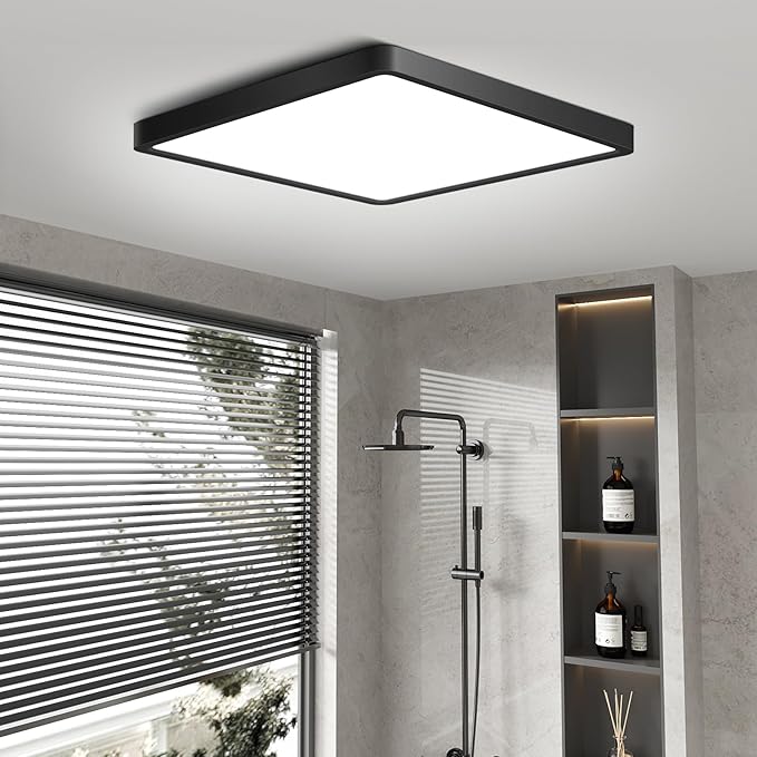 9Inch 18W Square LED Ceiling Light Fixtures Flush Mount, 5000K Daylight White LED Ceiling Lamp, Surface Mount Modern Ceiling Lights, Black Slim Flat Panel Lighting for Bedroom, Kitchen, Bathroom Etc