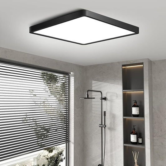 9Inch 18W Square LED Ceiling Light Fixtures Flush Mount, 4000K Natural White Ceiling Lamp, Surface Mount Modern Ceiling Lights, Slim Flat Panel Lighting for Bedroom, Kitchen, Bathroom Etc.Black
