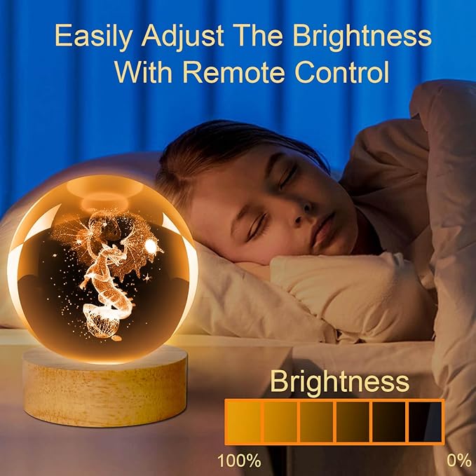 3D Dragon Crystal Ball Night Light, 60mm 16 Colors with Wooden Base and Remote Control, Dragon Gift