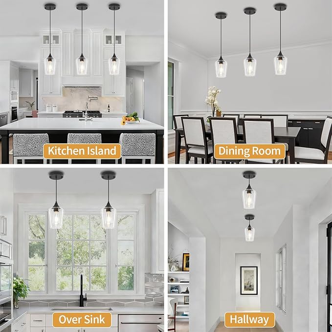 3-Pack Pendant Lights Kitchen Island Modern Glass Pendant Lighting Over Island Kitchen Hanging Light Fixtures Adjustable Hallway Pendant Lights for Bathroom Dining Room Entryway