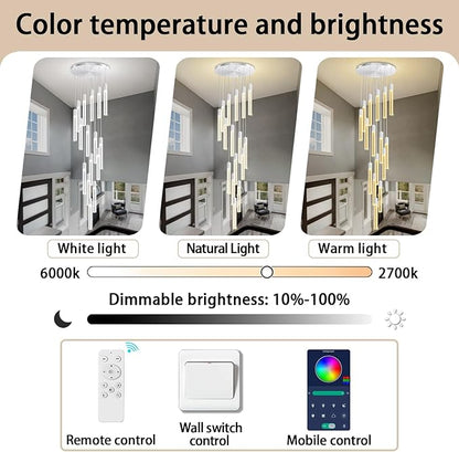 Luxurious K9 Crystal Chandelier,Silver 16-Light Large Modern Crystal Column Chandelier,Crystal Drop High Ceiling Pendant Light Fixture for Home Hotel Store