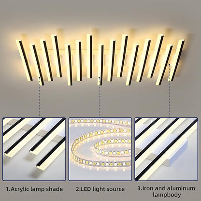 JAYMP 15 Lights Linear Modern Ceiling Light 43.3 inch Dimmable LED Chandelier Semi Flush Mount Light Fixture for Dining Room Kitchen Island Living Room