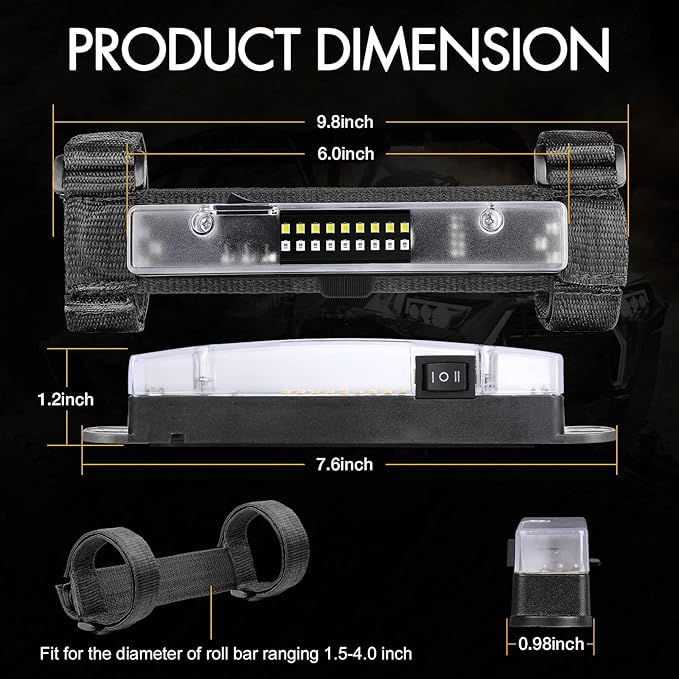 UTV Interior Light, RFROAD LIGHTING Universal Roll Bar Dome Light Roll Cage Mount Lights for UTV Polaris RZR Talon Golf Cart Ranger Truck Boat- White/Red (2 Pack)