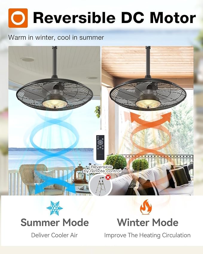 addlon Outdoor Ceiling Fan with Light for Patios, 20 inch Black Waterproof Gazebo Fan with Remote&APP Control, Reversible, Dimmable, Plug in Hook Mount Portable Fan for Garage Pergola Porch Canopy