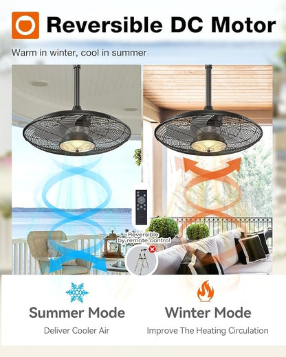 addlon Outdoor Ceiling Fan with Light for Patios, 20 inch Black Waterproof Gazebo Fan with Remote&APP Control, Reversible, Dimmable, Plug in Hook Mount Portable Fan for Garage Pergola Porch Canopy