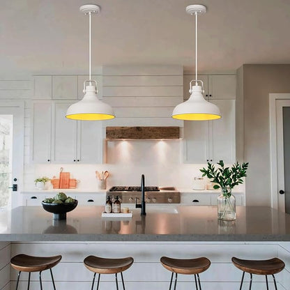 White Farmhouse Pendant Lights Matte Pendant Lighting for Kitchen Island Industrial Adjustable Height Vintage Dome Hanging Light Fixtures for Barn, Dining Room 3 Packs JF2113-P3-W