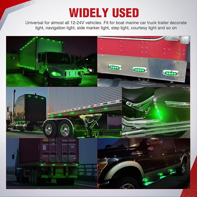 Nilight 10PCS Green Oval Side Marker Lights 4 LED 3.7 Inch Clearance Lamp IP68 Waterproof DC 12-24V with Chrome Bezel Universal for Car Auto Truck Bus Trailer Boat Deck
