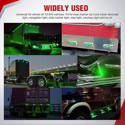 Nilight 10PCS Green Oval Side Marker Lights 4 LED 3.7 Inch Clearance Lamp IP68 Waterproof DC 12-24V with Chrome Bezel Universal for Car Auto Truck Bus Trailer Boat Deck