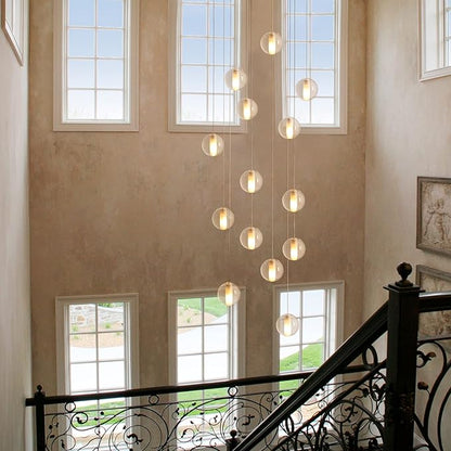 14 Lights Staircase Chandelier for High Ceiling, Dimmable Modern Crystal Raindrop Large Long Hanging Pendant Light for Stairwell Living Room Stair Foyer, Bulbs Included (Nickel Canopy)