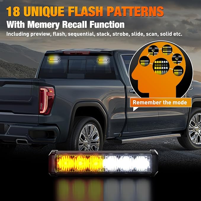 Nilight 12LED Emergency Strobe Traffic Advisor Light Bar 2 in 1 Amber White Dash Warning Safety Flashing Lights Front/Rear Windshield Construction Lights for Trucks Cars Plow Police Vehicles
