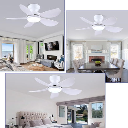 Kviflon 36 Inch Modern Ceiling Fans with Lights, Small Flush Mount Ceiling Fans, Remote/APP Control, 5 Reversible Curved Blades, 6 Speeds, 3 CCT Dimmable Lights for Kitchen Bedroom, White