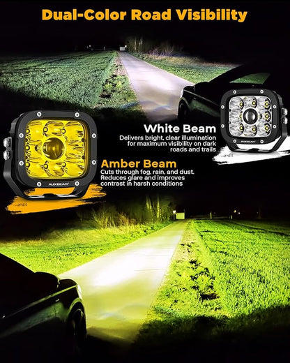 Auxbeam XP-Ultra Series 5" 110W Offroad Spotlights Hyper Spot Beam LED Pods Light Bar Amber White Dual Color Covers Driving Yellow Fog Ditch Lights, Pair