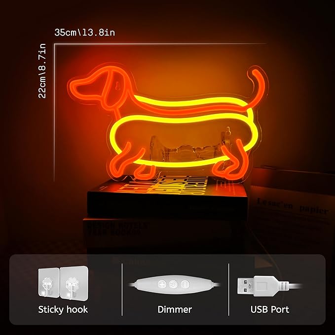 Dachshund Neon Sign Cute Dachshund Neon Light LED Sign for Wall Decor,Animal Wiener Dog Neon Sign for Kids Gifts Game Room Party Man Cave Birthday Gift