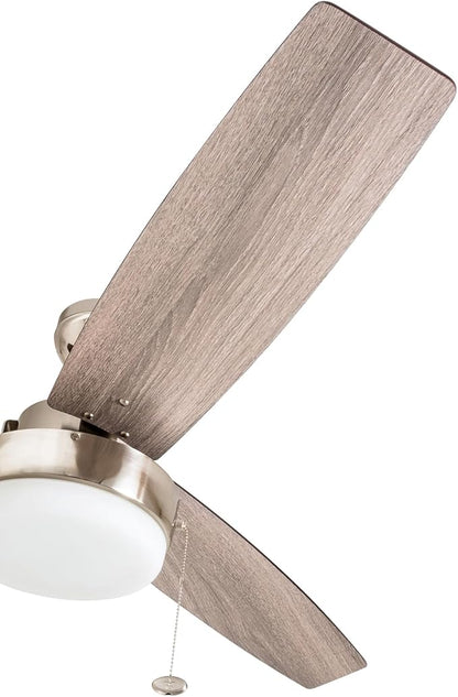 Prominence Home Statham, 52 Inch Contemporary Indoor LED Ceiling Fan with Light, Pull Chain, Dual Mounting Options, Modern Dual Finish Blades, Reversible Motor - 51018-01 (Espresso)