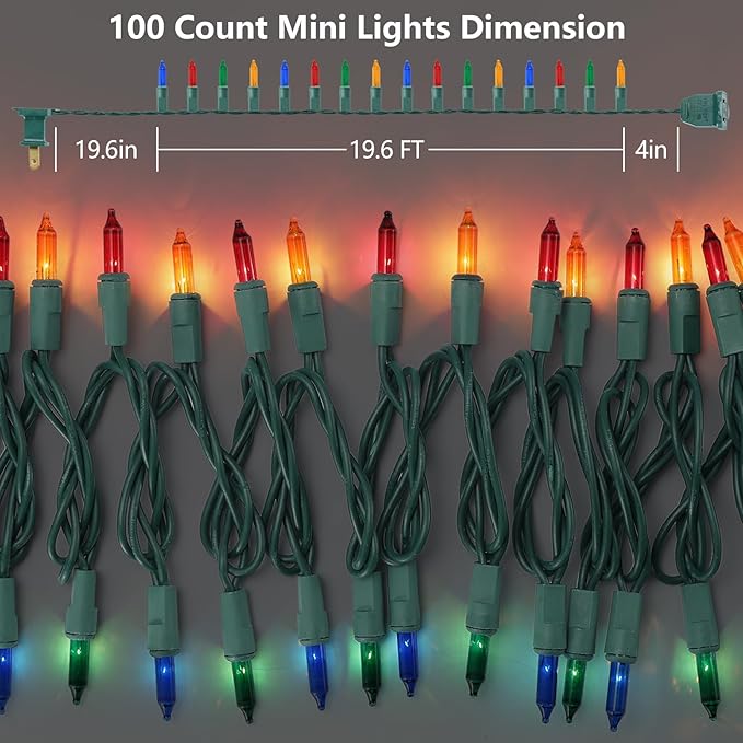 TIGOMOOV Multicolor Christmas Lights Plug in, 100 Count Multi Colored 21ft Christmas String Lights for Tree, Connectable Traditional Indoor String Lights with Green Wire Xmas Outdoor Decorations