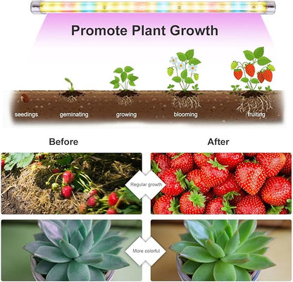 LED Plant Grow Lights Strips for Indoor Plants Full Spectrum with Auto ON & Off Timer, T5 Sunlike Grow Lights Bar Growing Lamps for Greenhouse Shelves Hydroponics Succulent, 4 Dimmable Levels