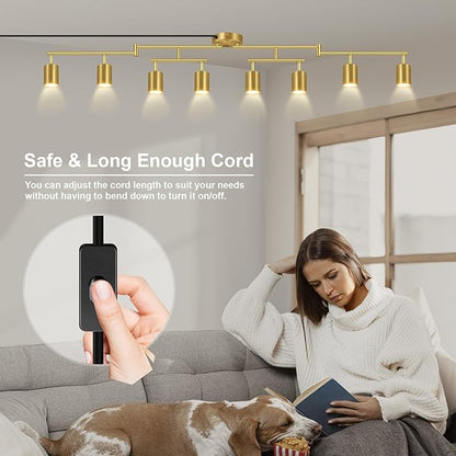 Plug in Track Lighting, LED Track Lighting Fixtures Ceiling Kit, Gold 8-Light Ceiling Light Plug-in, Wall Light with 15ft Power Cord, Rotatable Kitchen Spotlight for Bedroom(GU10 Socket, NO Bulb)