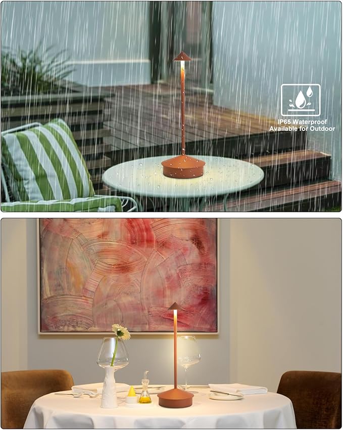 2 Pack Aluminum Cordless Table Lamp, 6000mAh Rechargeable Table Lamps, Portable Touch LED Lamp, Outdoor Waterproof Dimmable Cordless Rechargeable Table Lamps for Restaurant/Patio- Black (1 Pcs Brown)