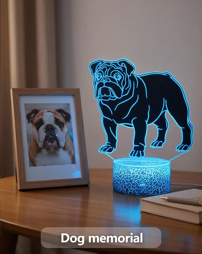 Bulldog Night Light, 16 Colors Changing Dimmable with Remote, Bulldog Memorial Gifts for Loss of Dog, Bulldogs Lamp Home Room Office Decoration