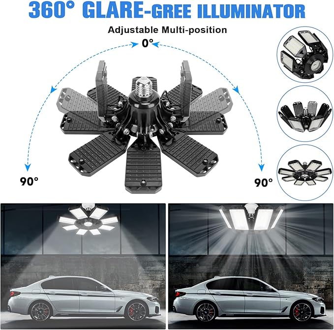 Aoretic LED Garage Lights Bulb 8 Panels 2 Pack -200W, 20000LM 6500K Led Shop Light with 8 Deformable Panels, Basement Barn Light Garage Ceiling Lights