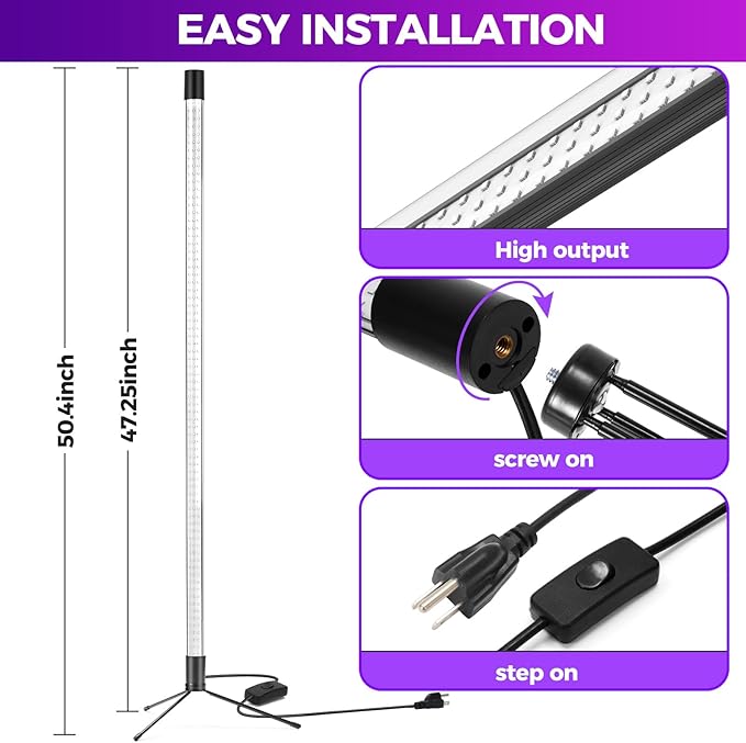 72W Black Light Bar - Upgraded 4ft Blacklight Bar 395nm to 405nm LED Black Lights Premium Floor Stand UV Light Bar with Power Cord, Plug, Switch for Glow Party, Halloween (1 Pack)