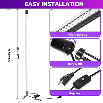 72W Black Light Bar - Upgraded 4ft Blacklight Bar 395nm to 405nm LED Black Lights Premium Floor Stand UV Light Bar with Power Cord, Plug, Switch for Glow Party, Halloween (1 Pack)