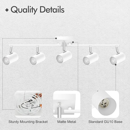AUQUEE 5 Light Track Lighting Fixtures Ceiling, Matte White Kichen Track Lighting, Rotatable Light Heads, Adjustable Modern LED Track Lights for Kitchen/Living Room/Hallway/Bar,GU10 Bulb Not Included