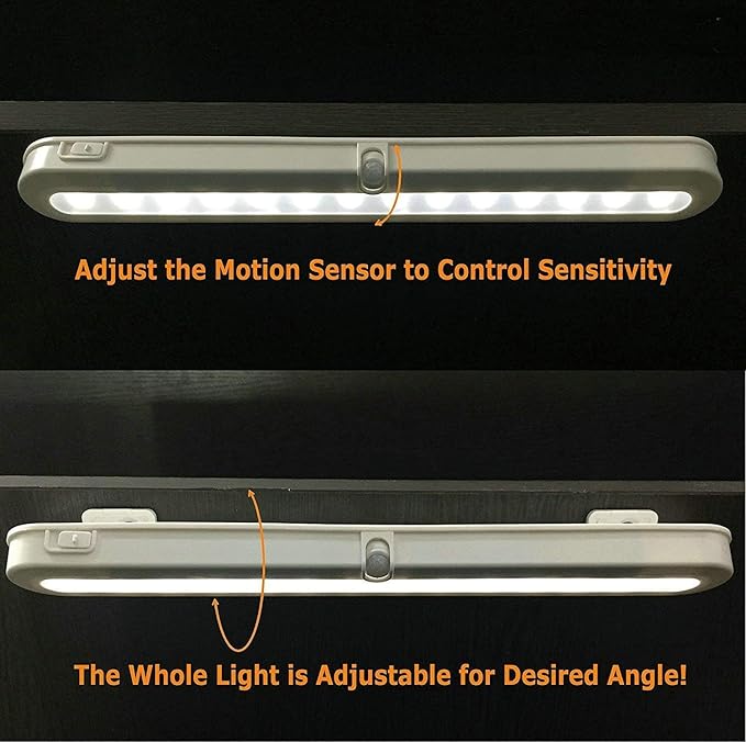 BLS T01LB LED Closet Light Super Bright 20 LED Under Cabinet Lighting Battery Powered/DC Input Wireless Motion Sensing Light, Auto On Off Switch, Motion & Light Sensor, Light Beam Adjustable