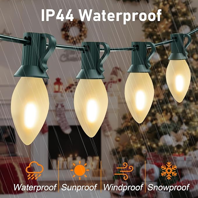 C7 LED Christmas Lights 25Ft Frosted White Outdoor String Lights with 27 Warm White LED Bulbs (2 Spare), Vintage Christmas String Lights for Garden Wedding Party Xmas Decoration