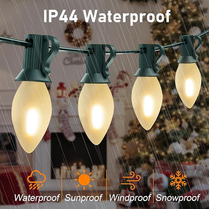 C7 LED Christmas Lights 25Ft Frosted White Outdoor String Lights with 27 Warm White LED Bulbs (2 Spare), Vintage Christmas String Lights for Garden Wedding Party Xmas Decoration