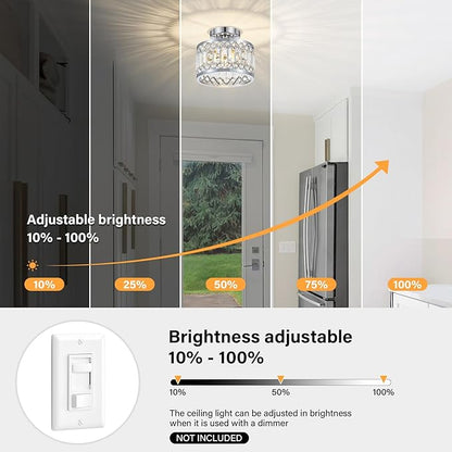 YURNYQ Crystal Ceiling Light Fixture, Modern Semi Flush Mount Ceiling Light, Chrome Lighting Fixtures Ceiling Lamp for Hallway, Kitchen, Entryway, Bedroom, Laundry Room, 9.05 Inch