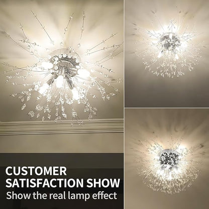 Chandeliers Crystal Flush Mount Ceiling Light Modern Sputnik Firework Close to Ceiling Lamp LED Flower Ceiling Light Fixtures for Dining Room Bedroom Kitchen Island Entryway Foyer 7 G9 Bulbs Included