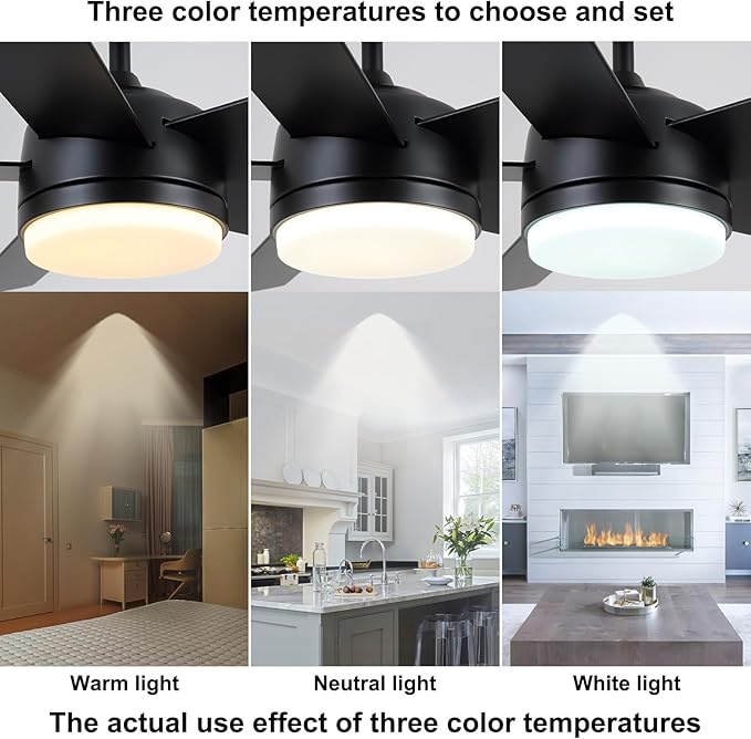YUHAO 52 Inch Black Ceiling Fan with Light and Remote Control.Noiseless,Dimmable,3CCT,6 Speeds Reversible, DC Ceiling Fans for Indoor or Covered Outdoor Use.ETL Listed