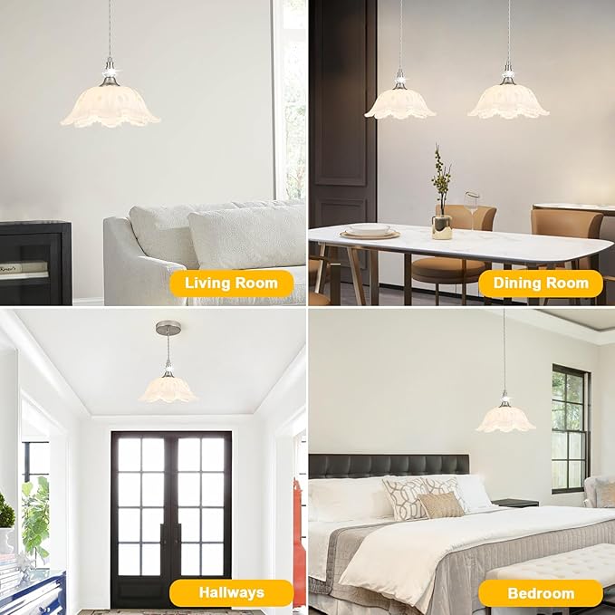1 Piece Brushed Nickel Chandelier Light Fixtures with White Glass Shade, Brushed Nickel Finish Pendant Light,Hanging Light for Dining Room,Hallways,Living Room,Bedroom