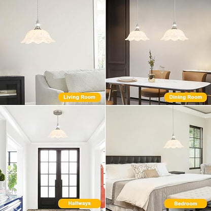 1 Piece Brushed Nickel Chandelier Light Fixtures with White Glass Shade, Brushed Nickel Finish Pendant Light,Hanging Light for Dining Room,Hallways,Living Room,Bedroom