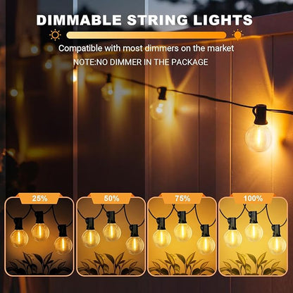 LAMPHOME 100Ft Outdoor String Lights, 50+2 Shatterproof Edison Bulbs Waterproof Connectable Dimmable Patio Lights, Outdoor Lighting for Backyard Porch Garden Balcony Deck Cafe Christmas Party Decor