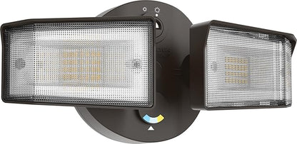 Lithonia Lighting HomeGuard 2-Light LED Outdoor Flood Lights, Outdoor LED Lights, Dusk to Dawn Sensor, Adjustable Lumens, Selectable Color, Square Heads, Dark Bronze (HGX LED 2SH ALO SWW2 120 PE DDB)