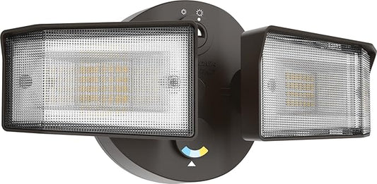 Lithonia Lighting HomeGuard 2-Light LED Outdoor Flood Lights, Outdoor LED Lights, Dusk to Dawn Sensor, Adjustable Lumens, Selectable Color, Square Heads, Dark Bronze (HGX LED 2SH ALO SWW2 120 PE DDB)