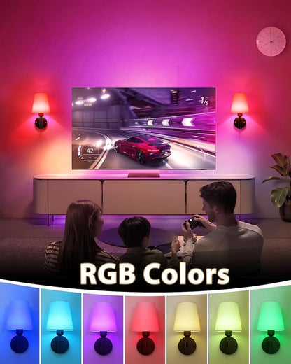 Adetu Battery Operated Wall Sconces Set of Two, Gold Rechargeable Wall Lights with 10000mAh RGB Rechargeable Magnetic Bulb, Battery Wall Sconce with Remote Control for Bedroom Decor