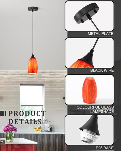 ANYLOVE Vintage Art Orange Pendant Lighting,1-Pack Hand Glass Hanging Light Fixture,Adjustable Cord for Kitchen,Hallway,Dining Room