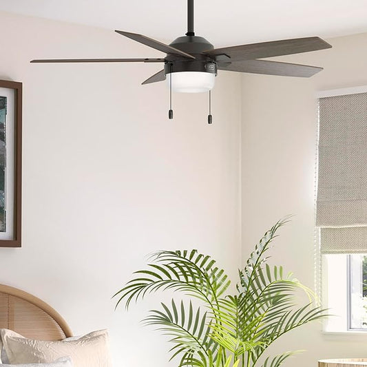 Hunter Ceiling Fan with LED Light - Black Ceiling Fan with Pull Chain, For Bedroom or Living Room, Standard Mount, No Remote, 5 Blades, Includes Bulbs - Anisten (Noble Bronze, 52 inch)