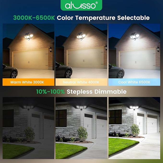 ALUSSO Solar Lights Outdoor Motion Sensor 400LM, LED Security Lights with Remote, 3 Modes (Dusk to Dawn/Auto/On Time), CCT 3000K-6500K Waterproof Flood Light for Garden Yard Garage, 2 Pack Black