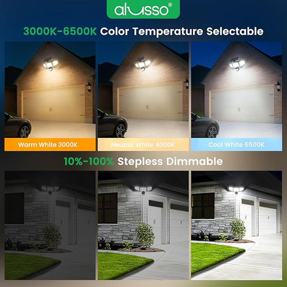 ALUSSO Solar Lights Outdoor Motion Sensor 400LM, LED Security Lights with Remote, 3 Modes (Dusk to Dawn/Auto/On Time), CCT 3000K-6500K Waterproof Flood Light for Garden Yard Garage, 2 Pack Black