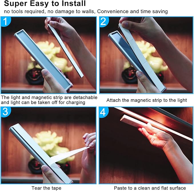 Under Cabinet Lighting Wireless Rechargeable Battery Operated LED Closet Lights Dimmable Under Counter Lights Bar with Remote, RGB Changing Perfect for Kitchen Bedroom Stairs, 6 Packs
